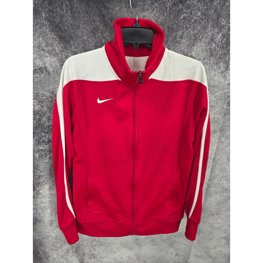 Nike Track Jacket Mens Large Red Dri Fit Full Zip Mockneck Running 533562-658